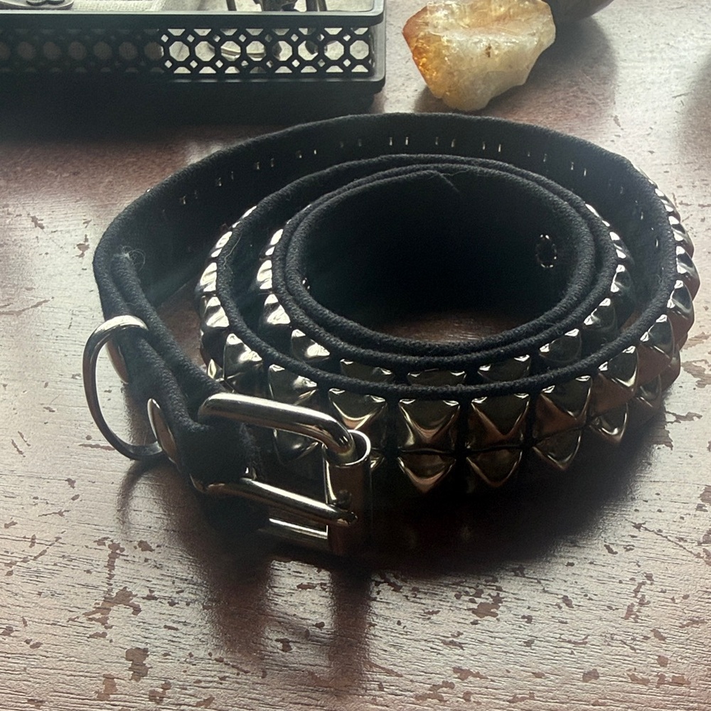 Black Studded Women's Belt - Metal Pyramid Accent